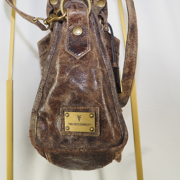 FRYE Deborah Studded Handbag Satchel – Brown Distressed Italian Leather - Picture 8 of 8